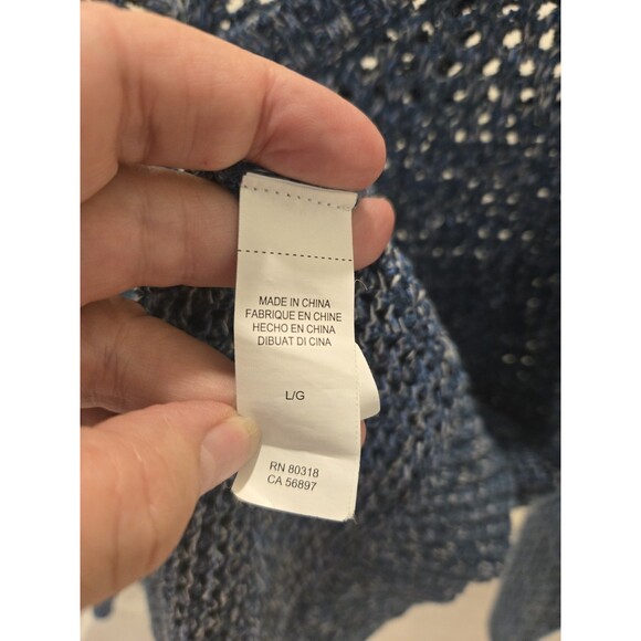 Lucky Brand Womens Sweater Open Knit Split Back Blue Heather Pullover Size L - Picture 7 of 9